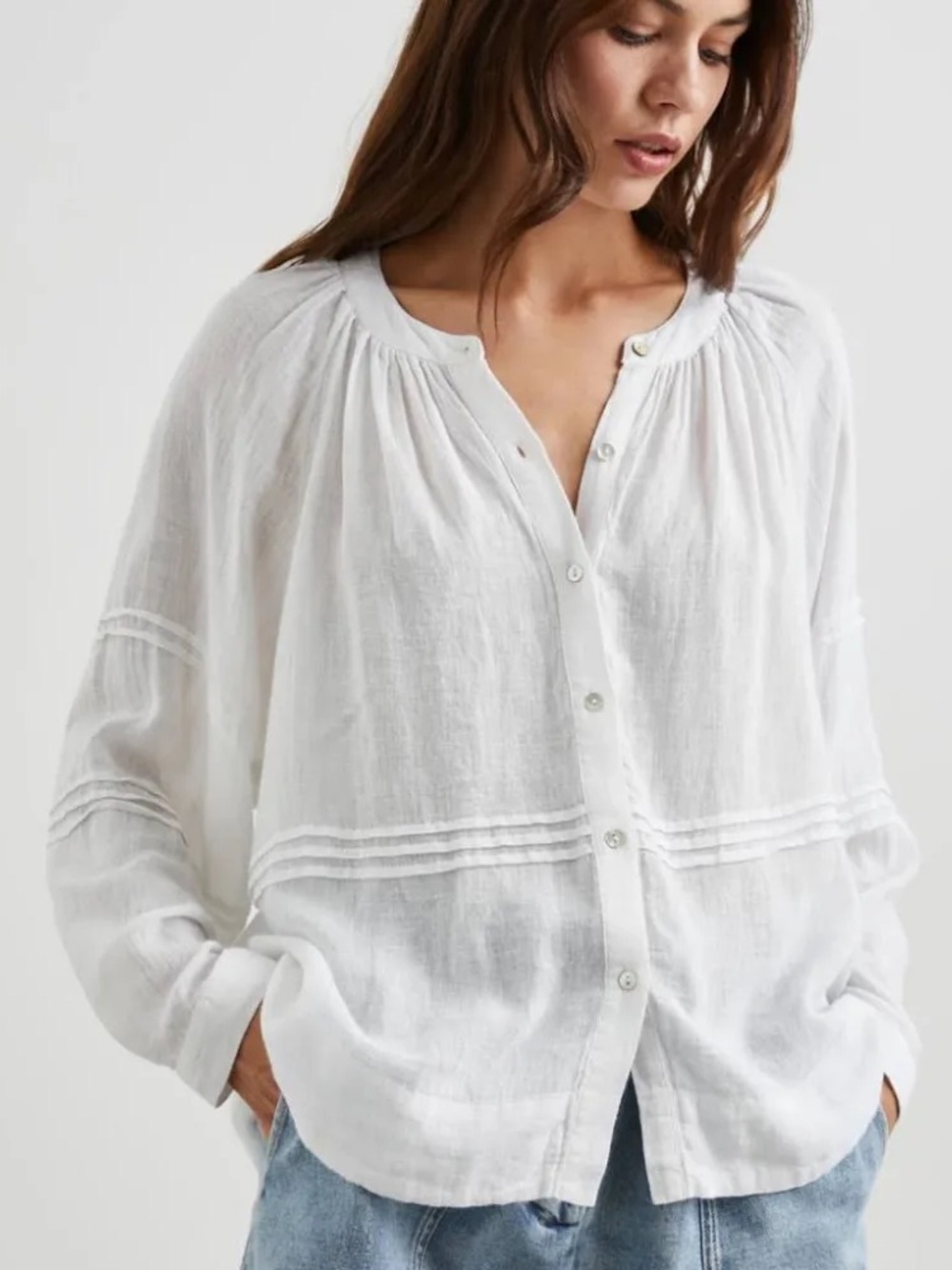 Rails Francis White Linem Button-Down Blouse Size XL